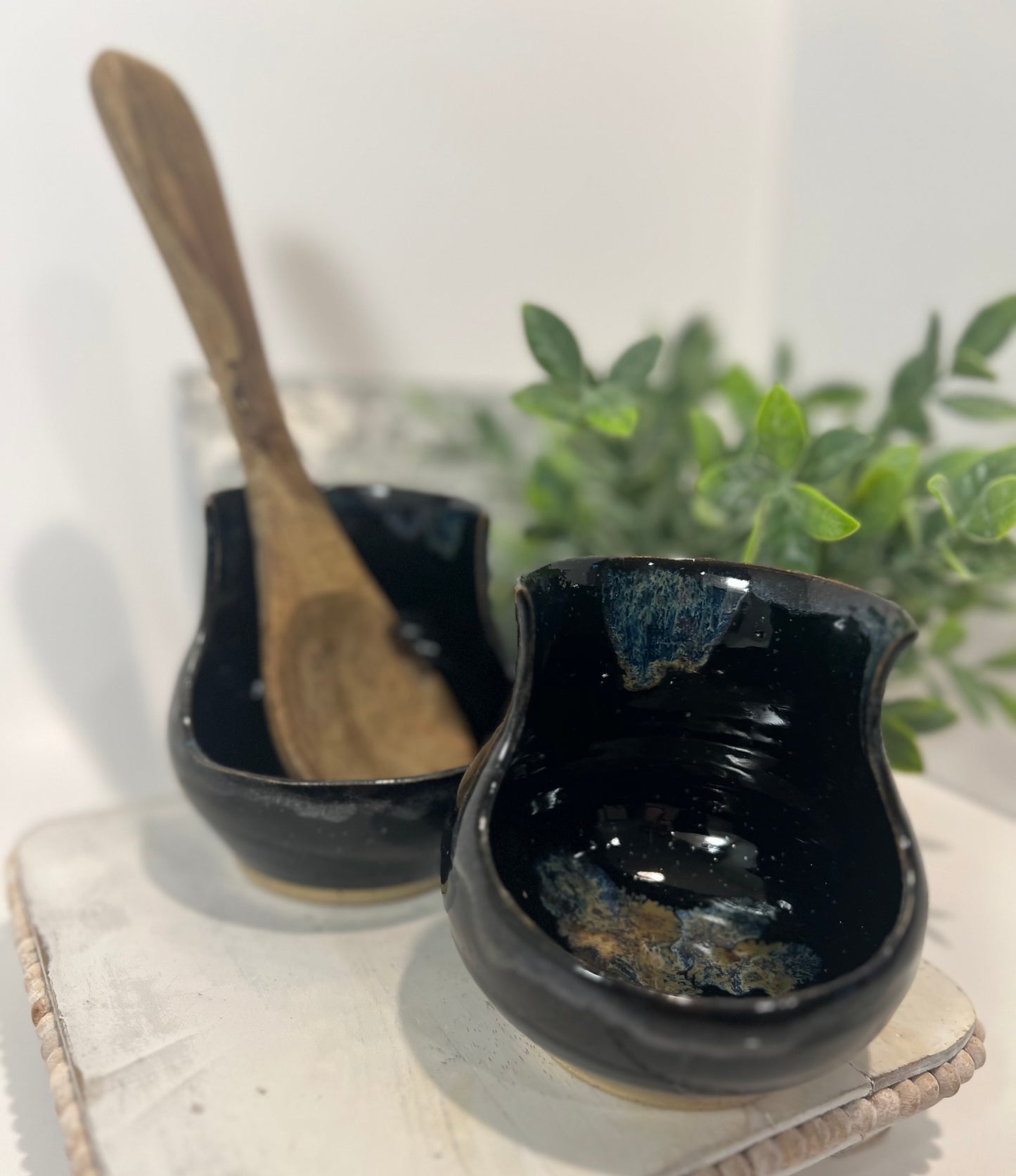 Tall Spoon Rest - Black with drips