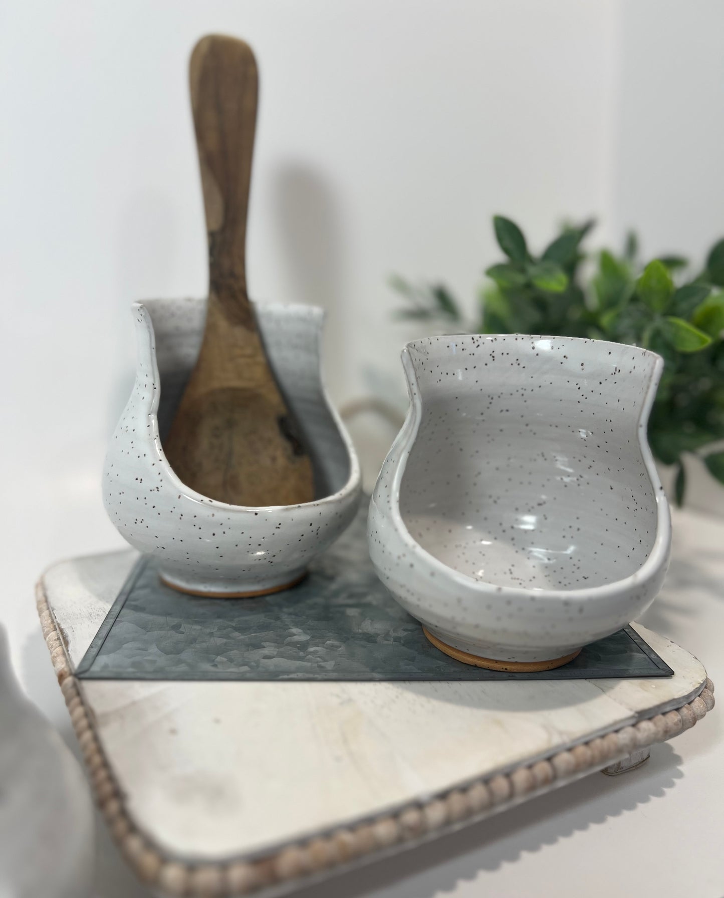 Tall Spoon Rest - Speckled White