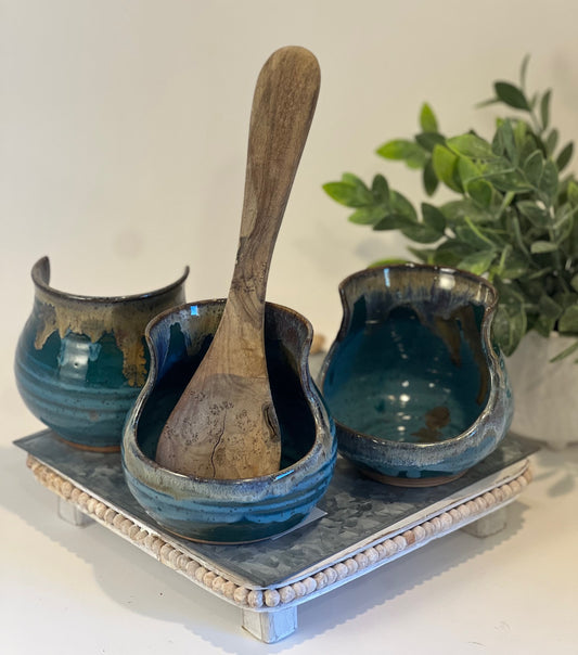 Tall Spoon Rest - Speckled Turquoise & Gold